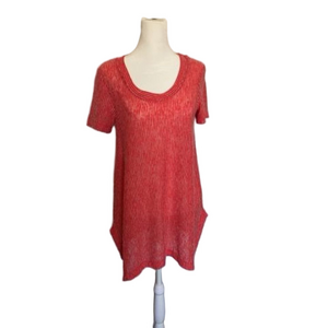 Soft Surroundings Dione Poppy Red Stripe Long Tee Shirt Women Small Knit